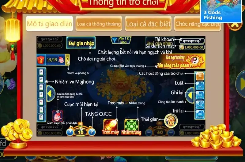 3 Gods Fishing có 3 sảnh chơi độc đáo Các sảnh chơi đặc sắc trong 3 Gods Fishing